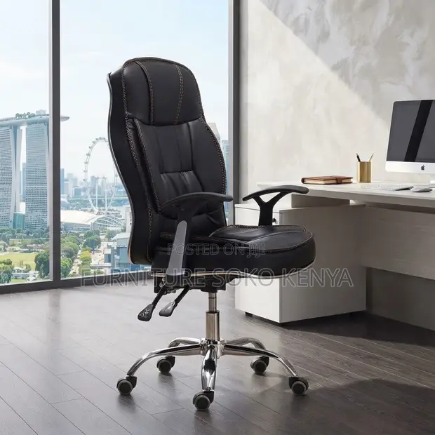 Ergonomic Black Leather Recliner Office Chair - 1