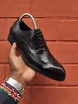 Men's Black Leather Oxford Shoes with Rubber Sole - 1