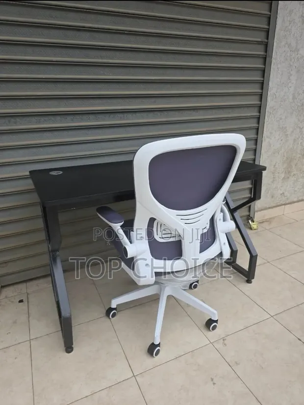 Modern Office Desk & Ergonomic Chair Set - Black/White - 1