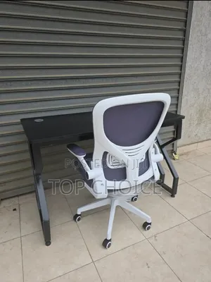 Modern Office Desk & Ergonomic Chair Set - Black/White