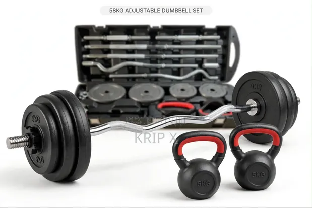 58KG Adjustable Dumbbell and Barbell Set with Case (York) - 1