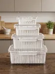 (4 Pcs Set) BPA-Free Clear PET Food Storage Containers with Drain Basket - 1