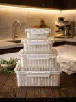 (4 Pcs Set) BPA-Free Clear PET Food Storage Containers with Drain Basket - 3