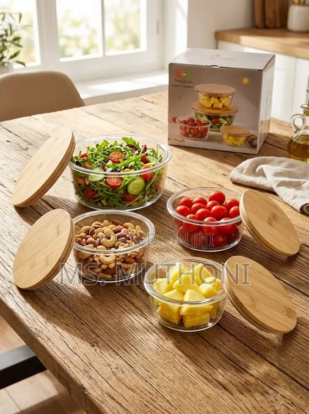 4-Piece Eco-Friendly Glass Food Containers with Bamboo Lids - 1