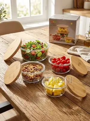 4-Piece Eco-Friendly Glass Food Containers with Bamboo Lids
