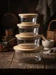 4-Piece Eco-Friendly Glass Food Containers with Bamboo Lids - 2
