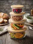 4-Piece Eco-Friendly Glass Food Containers with Bamboo Lids - 3