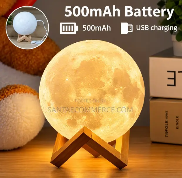 3D Moon Lamp na Stand ya Mbao (Inachaji kwa USB) - 1