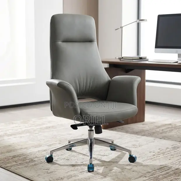 Gray Leather High-Back Office Chair - 1