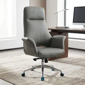 Gray Leather High-Back Office Chair