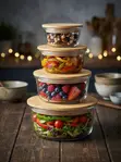 4pcs Round Glass Meal Prep Containers with Bamboo Lids - 2