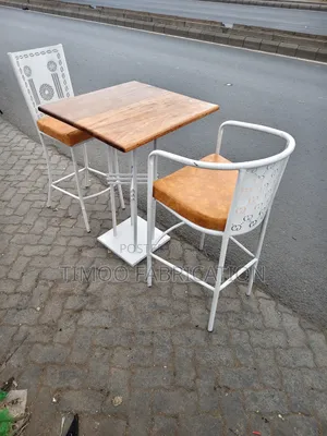 Restaurant White Chairs and Mahogany Table Set