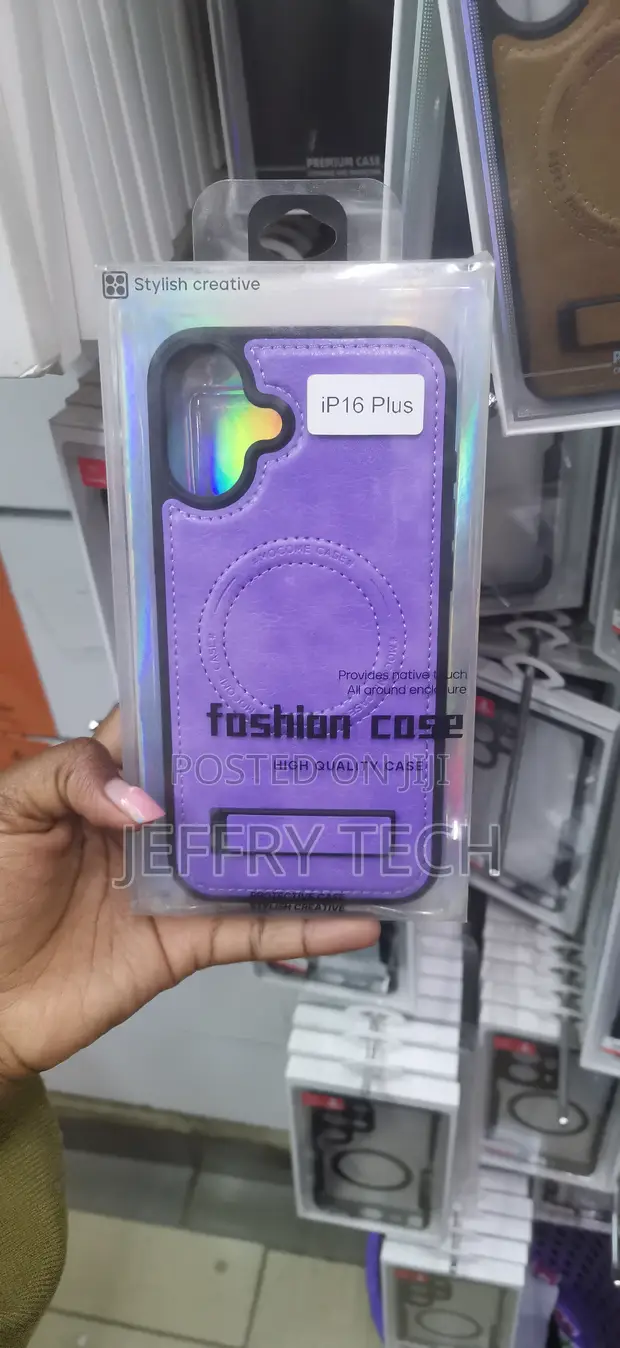 Purple PU Leather MagSafe Case with Kickstand for iPhone 16 Plus - 1