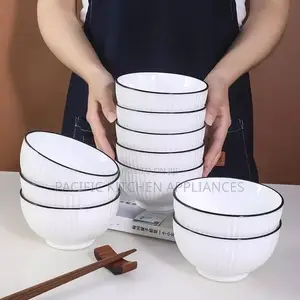 Set ya Vipepeti 6 vya Kauri vya Kisasa - White Ribbed na Black Rim