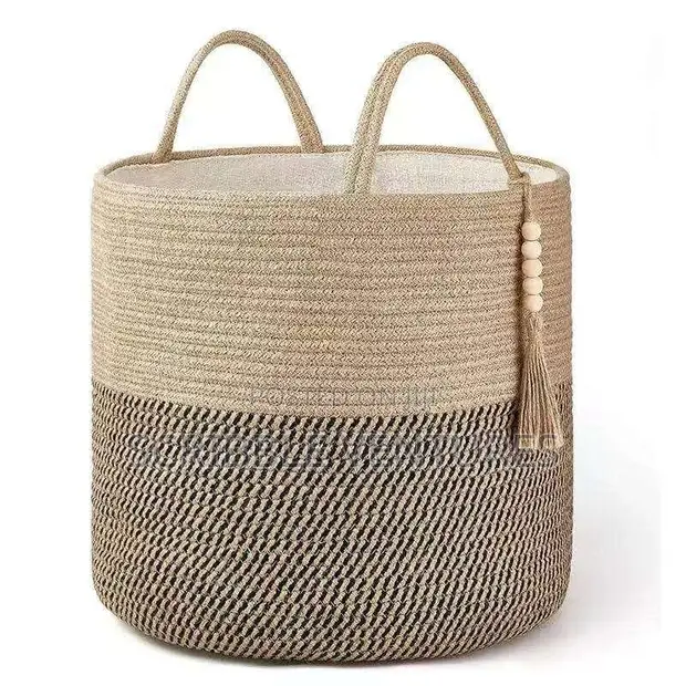 Woven Laundry Basket with Handles - 1