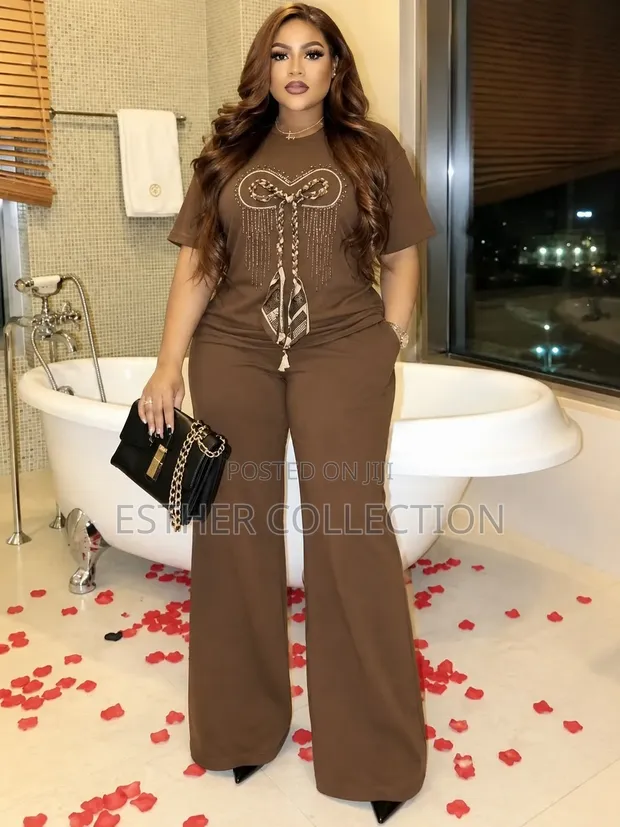 Semi Turkish Two-Piece Trouser and Shirt Set - Brown - 1