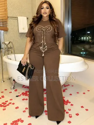 Semi Turkish Two-Piece Trouser and Shirt Set - Brown