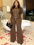 Semi Turkish Two-Piece Trouser and Shirt Set - Brown - 1