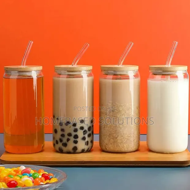 Kikombe cha Glass cha 500ml chenye Dekli na Majani - Kikombe cha Bubble Tea cha Transparent - 1