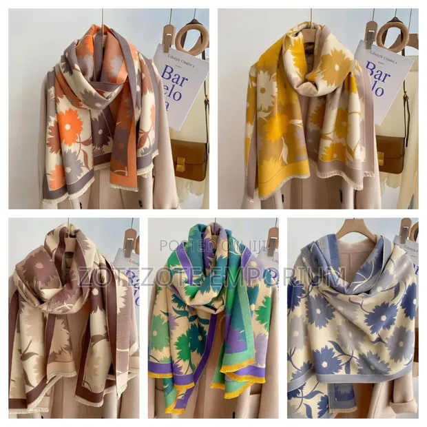 Luxury Floral Print Cashmere Pashmina Scarf - 1