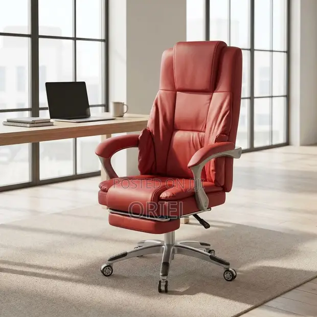 Red High Back Leather Office Chair - 1