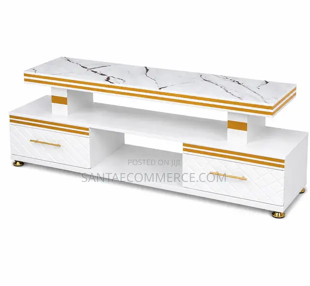 Executive White & Gold Marble TV Stand - 1