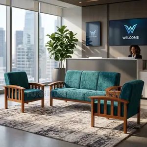 Blue Fabric 5-Seater Open Office Reception Sofa