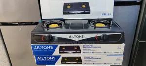 AILYONS GS013-3 Cooker ya Gesi ya Mezani ya Burner Mbili ya Chuma cha Kutupwa