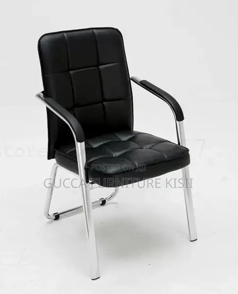 Midback Ergonomic Black Leather Visitor's Chair - 1
