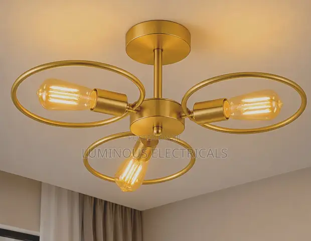 Gold 3-Light Circular Metal Ceiling Chandelier - 1
