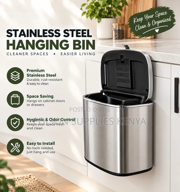 6L Hanging Kitchen Trash Can - Stainless Steel - 1