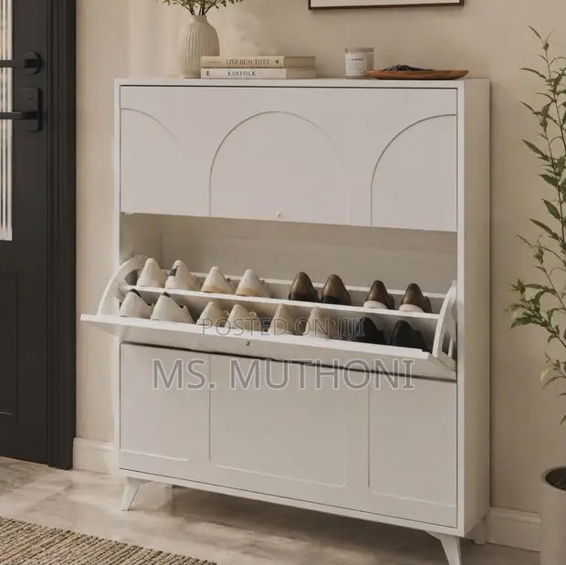 Slim Vertical Shoe Cabinet - White - 1