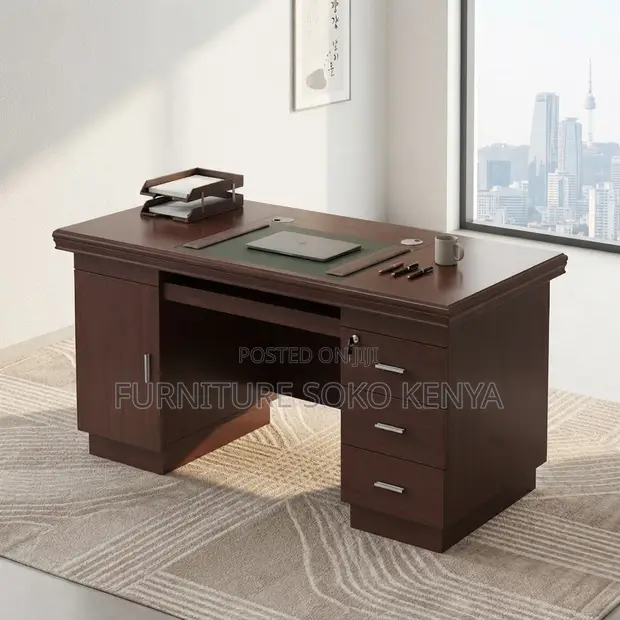 1.4m Executive Office Desk - Mahogany Polish - 1