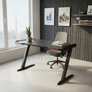 Modern Straight Gaming Desk - Nyeusi