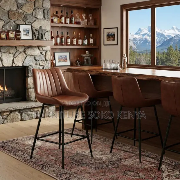 Modern Non-Adjustable Bar Stool with Backrest & Footrest - 1