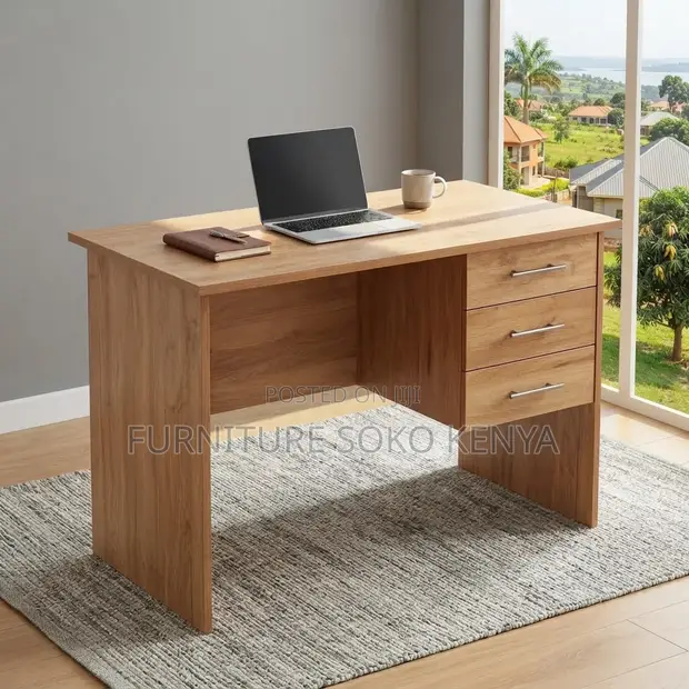 Brown 120cm Clerical Office Desk with Drawers - 1