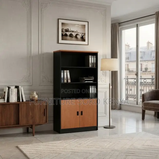 Wooden Brown Polished Home Office Book Cabinet - 1