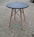 80cm Round Dining Table - Black with Wooden Legs - 2