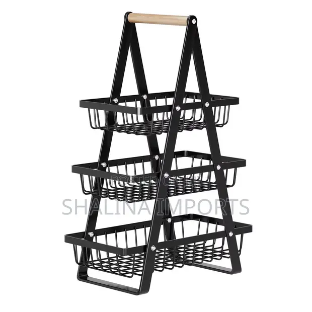 3-Tier Metallic Mesh Fruit Basket - Black - 1