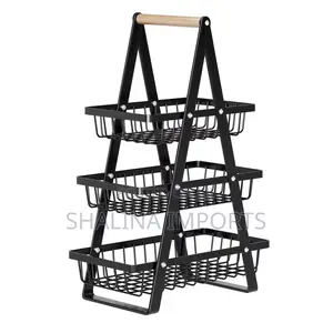 3-Tier Metallic Mesh Fruit Basket - Black