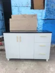 White Kitchen Cabinet with Black Marble Top - 1