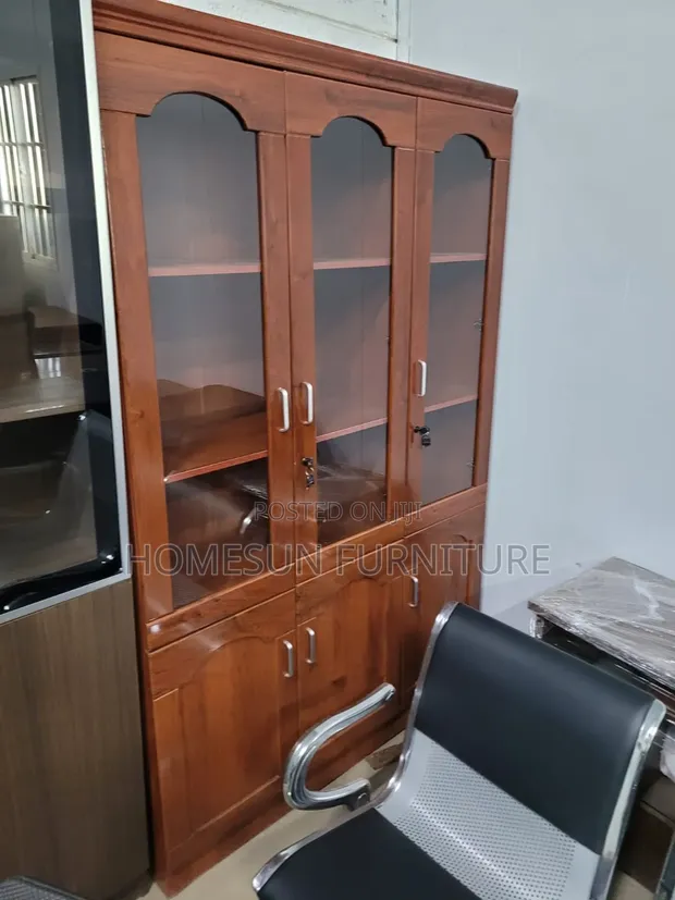 Office Cabinet - 3 Door Wooden Display Cabinet with Glass Doors - 1