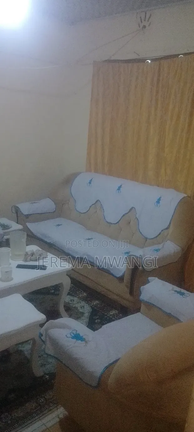 5 Seater Sofa with 5ft White Mahogany Coffee Table - 1
