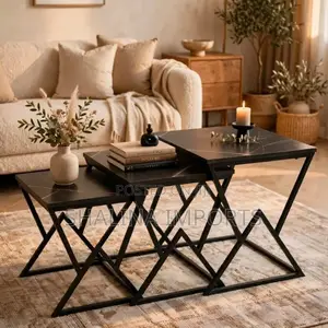 Modern Nesting Coffee Table - Black MDF Marble Effect