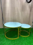 Meza ya Kutota ya Kioo na Marumaru - Nyeupe na Dhahabu - 2