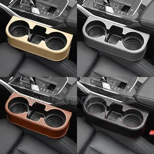 Car Cup Holder with Phone Mount & Side Pockets - Leather