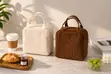 Insulated Corduroy Lunch Bag - Cream White / Brown - 1
