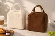 Insulated Corduroy Lunch Bag - Cream White / Brown - 2