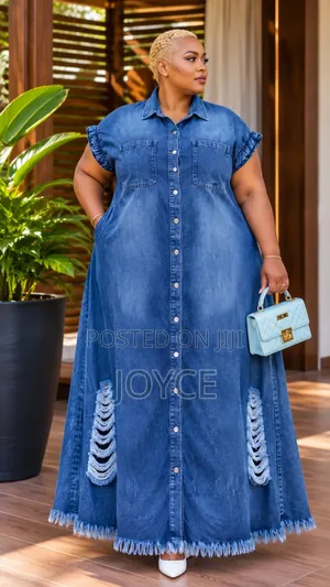 Short Sleeved Denim Dress - Fits UpTo Size 56