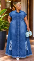 Short Sleeved Denim Dress - Fits UpTo Size 56 - 1